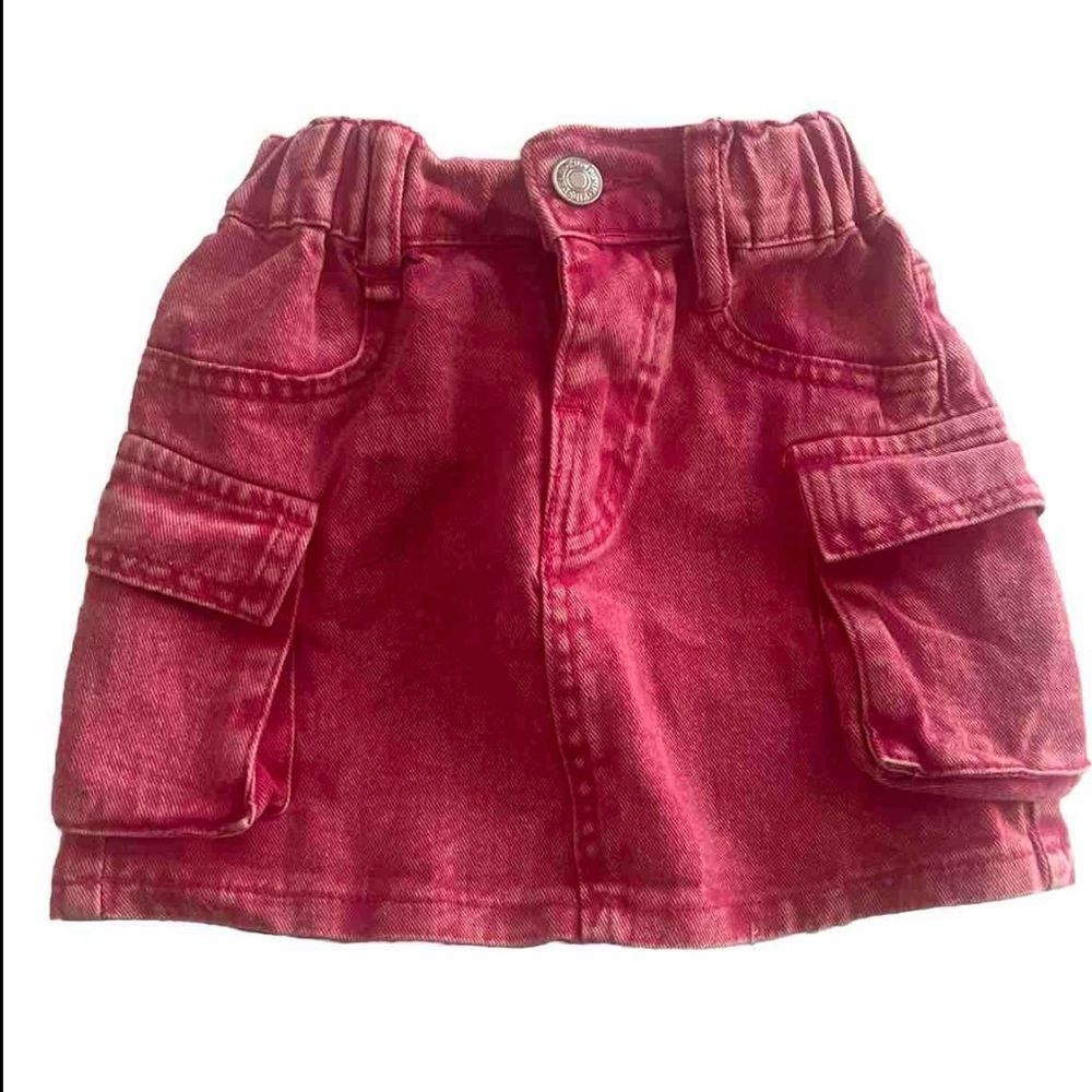 Kids girls size 6Y red denim cargo mini‎ skirt